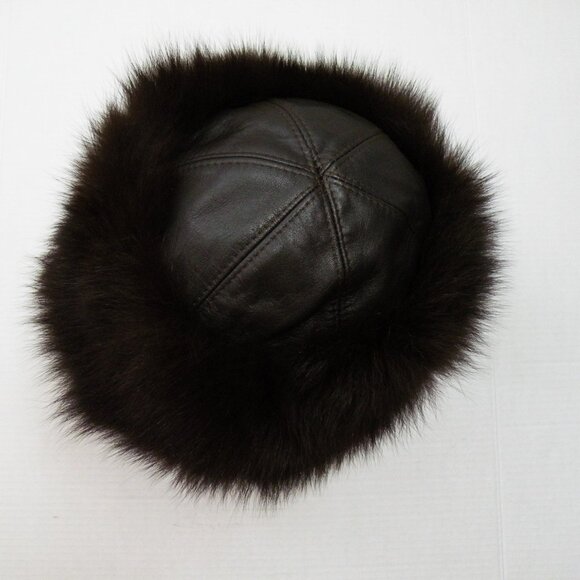 Vintage Fourrures Audet Brown Leather & Fox Fur Winter Hat